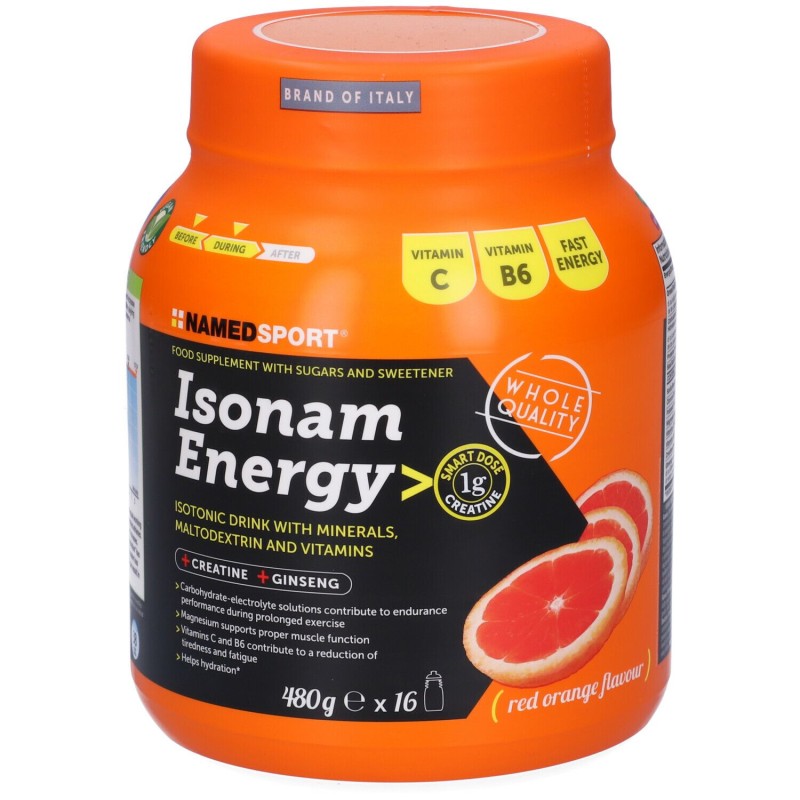 Primo piano di Isonam Energy Orange per Energia e Recupero 480 g Primo piano di Isonam Energy Orange per Energia e Recupero 480 g