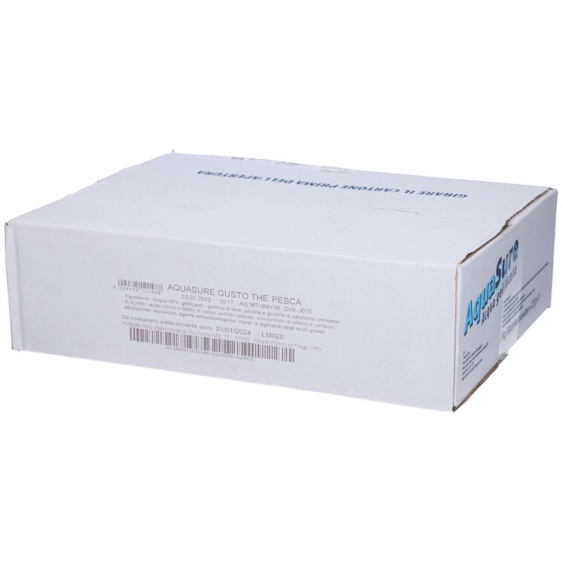 Dettaglio del packaging di Aquasure Acqua Gelificata The alla Pesca 24x125g