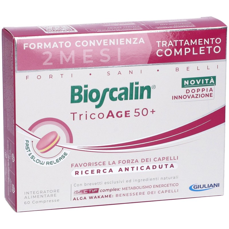 Primo piano di Bioscalin TricoAge 50+ Integratore Anticaduta Capelli Confezione Doppia 60 Compresse Primo piano di Bioscalin TricoAge 50+ Integratore Anticaduta Capelli Confezione Doppia 60 Compresse