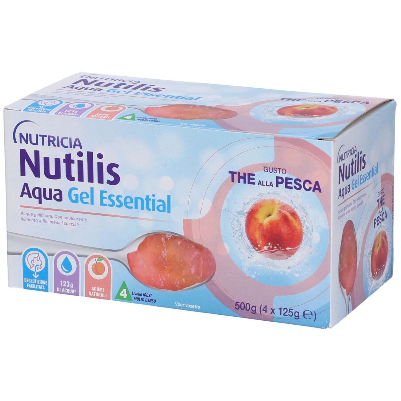 Presentazione grafica di Nutricia Nutilis Aqua Essential Acqua Gelificata Gel The Pesca 4x125g Presentazione grafica di Nutricia Nutilis Aqua Essential Acqua Gelificata Gel The Pesca 4x125g