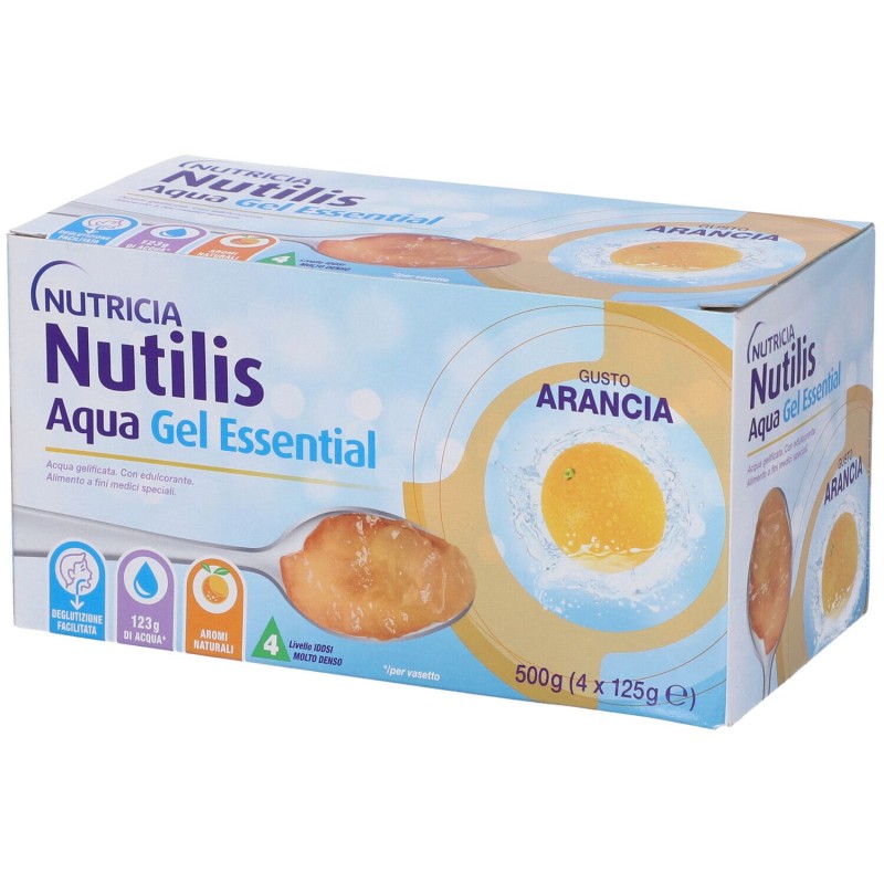 Packaging del prodotto Nutricia Nutilis Aqua Essential Acqua Gelificata Gel Arancia 4x125g Packaging del prodotto Nutricia Nutilis Aqua Essential Acqua Gelificata Gel Arancia 4x125g