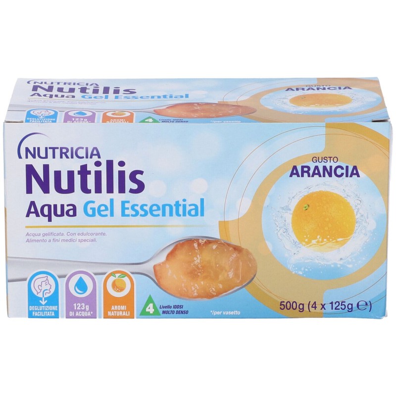 Foto ravvicinata di Nutricia Nutilis Aqua Essential Acqua Gelificata Gel Arancia 4x125g Foto ravvicinata di Nutricia Nutilis Aqua Essential Acqua Gelificata Gel Arancia 4x125g