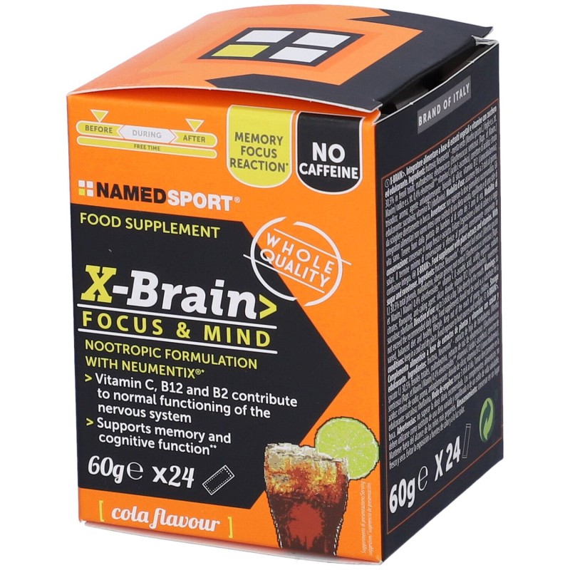 Foto illustrativa del packaging di Namedsport X-Brain per Concetrazione e Resistenza Mentale 24 Stick