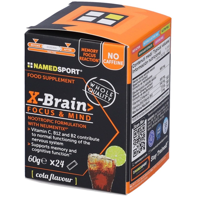 Dettaglio del packaging di Namedsport X-Brain per Concetrazione e Resistenza Mentale 24 Stick