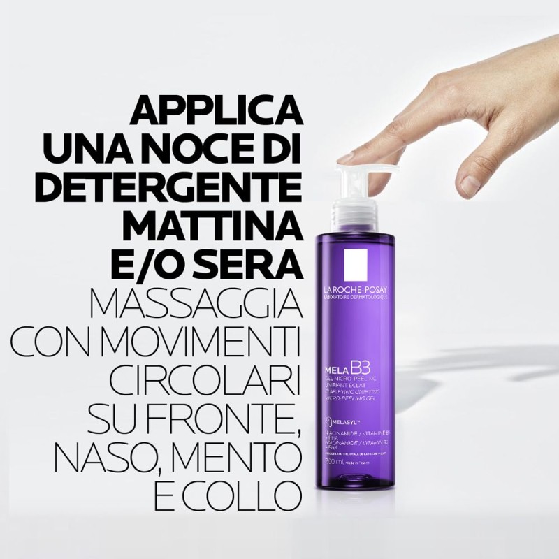 Presentazione grafica di La Roche Posay Mela B3 Gel Detergente Viso Antimacchie 200ml Presentazione grafica di La Roche Posay Mela B3 Gel Detergente Viso Antimacchie 200ml