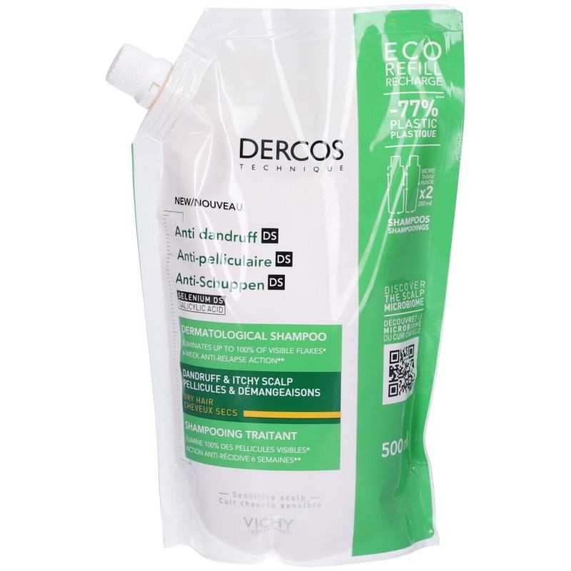 Dettaglio del packaging di Vichy Dercos Sensisol Shampoo Anti Forfora per Capelli Secchi Ricarica 500 ml Dettaglio del packaging di Vichy Dercos Sensisol Shampoo Anti Forfora per Capelli Secchi Ricarica 500 ml