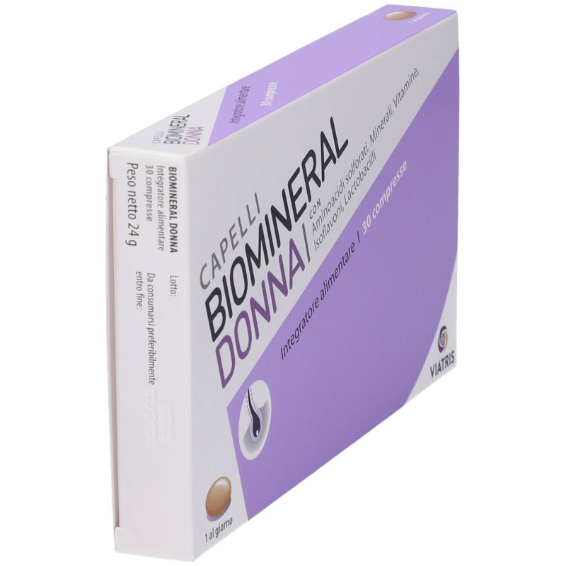 Primo piano di Biomineral Donna Integratore Cute e Capelli 30 Compresse Primo piano di Biomineral Donna Integratore Cute e Capelli 30 Compresse