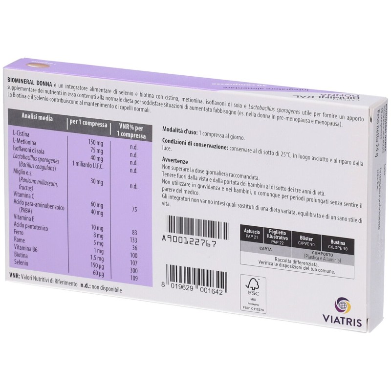 Vista del prodotto Biomineral Donna Integratore Cute e Capelli 30 Compresse Vista del prodotto Biomineral Donna Integratore Cute e Capelli 30 Compresse