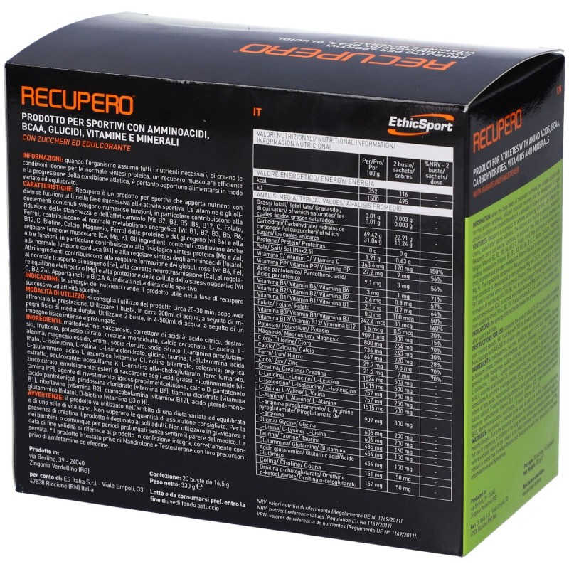 Immagine reale di Ethicsport Recupero per Recupero Post-Allenamento 20 Buste da 16,5g Immagine reale di Ethicsport Recupero per Recupero Post-Allenamento 20 Buste da 16,5g