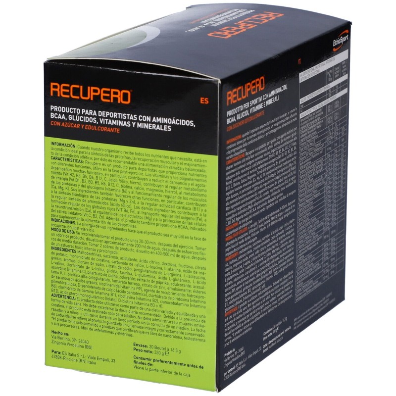 Dettaglio del packaging di Ethicsport Recupero per Recupero Post-Allenamento 20 Buste da 16,5g Dettaglio del packaging di Ethicsport Recupero per Recupero Post-Allenamento 20 Buste da 16,5g