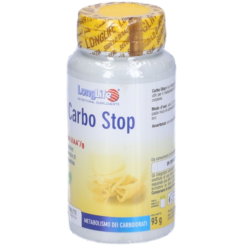 Dettaglio del packaging di Longlife Carbo Stop Integratore per Metabolismo dei Carboidrati 60 Tavolette Dettaglio del packaging di Longlife Carbo Stop Integratore per Metabolismo dei Carboidrati 60 Tavolette