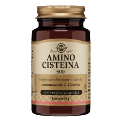 Dettaglio del packaging di Solgar Amino Cisteina 500 Integratore per Capelli e Unghie 30 Capsule Vegetali