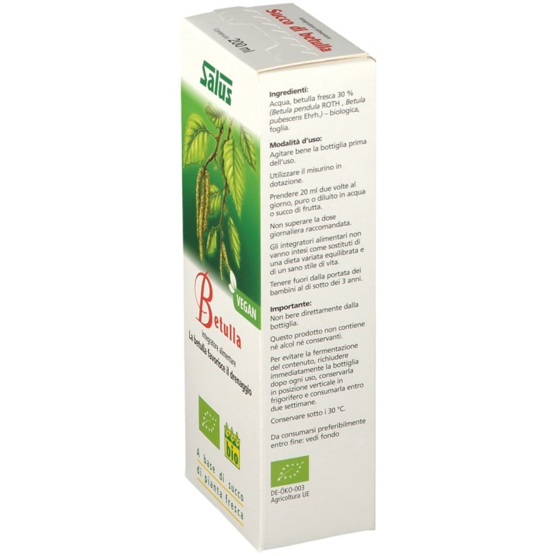Packaging del prodotto Salus Succo di Betulla Bio Integratore per Drenaggio Liquidi 200ml Packaging del prodotto Salus Succo di Betulla Bio Integratore per Drenaggio Liquidi 200ml