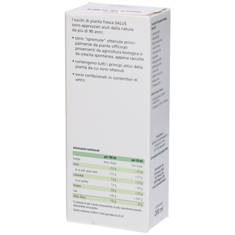 Dettaglio del packaging di Salus Succo Di Ortica Bio Integratore Depurativo 200ml Dettaglio del packaging di Salus Succo Di Ortica Bio Integratore Depurativo 200ml