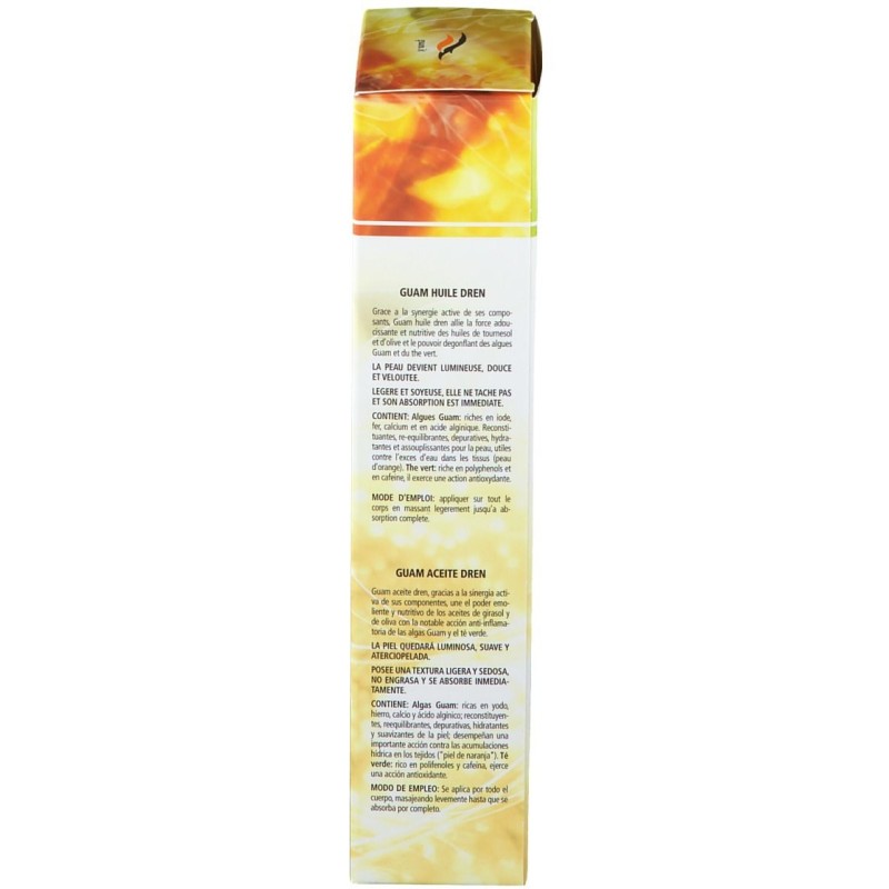 Foto illustrativa del packaging di Guam Dren Olio Corpo Anticellulite Drenante 200 ml Foto illustrativa del packaging di Guam Dren Olio Corpo Anticellulite Drenante 200 ml