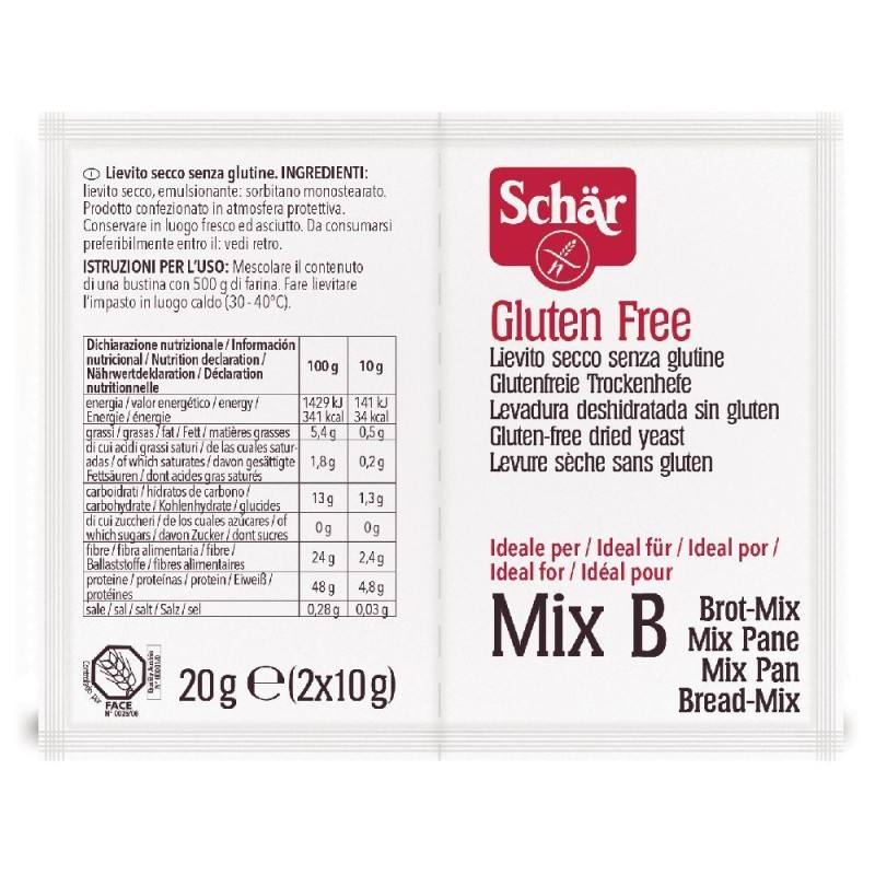 Packaging del prodotto Schar Lievito Secco Senza Glutine 2 Bustine Da 10g Packaging del prodotto Schar Lievito Secco Senza Glutine 2 Bustine Da 10g
