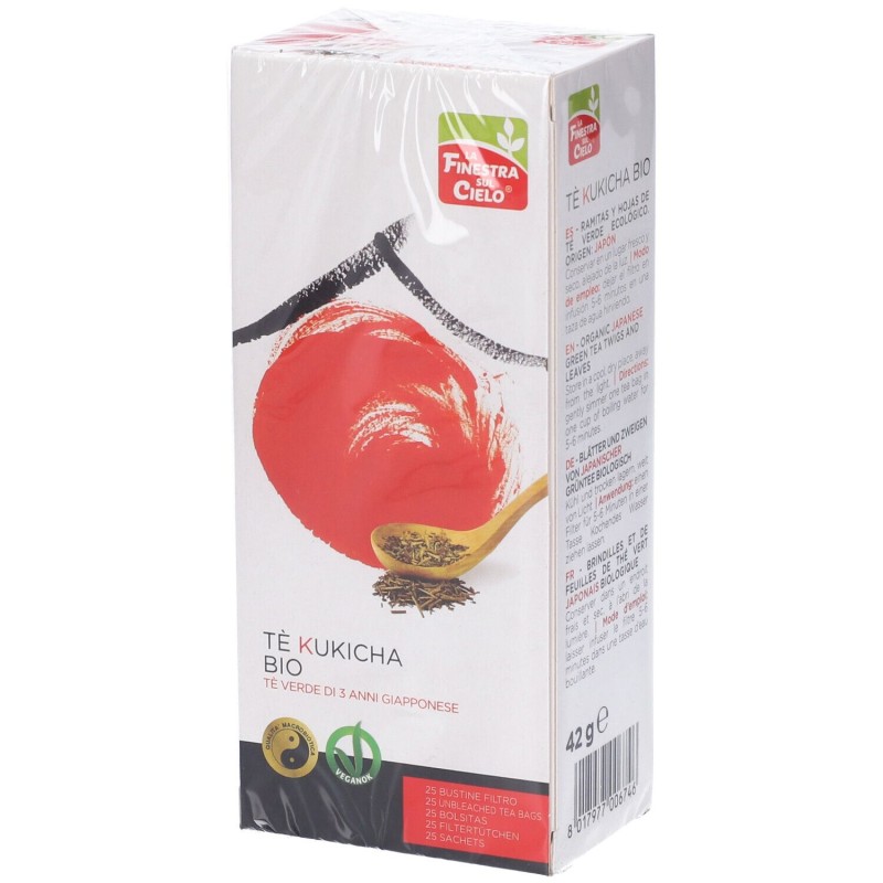 Primo piano di TÈ KUKICHA BIO per Riduzione Teina 25 Bustine Filtro 42 g Primo piano di TÈ KUKICHA BIO per Riduzione Teina 25 Bustine Filtro 42 g