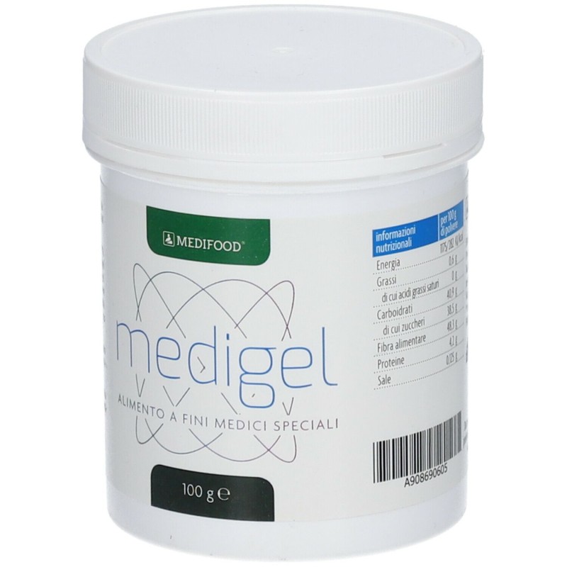 Confezione commerciale diMedigel per Aumentare Viscosità Alimenti Liquidi 100 g Confezione commerciale diMedigel per Aumentare Viscosità Alimenti Liquidi 100 g
