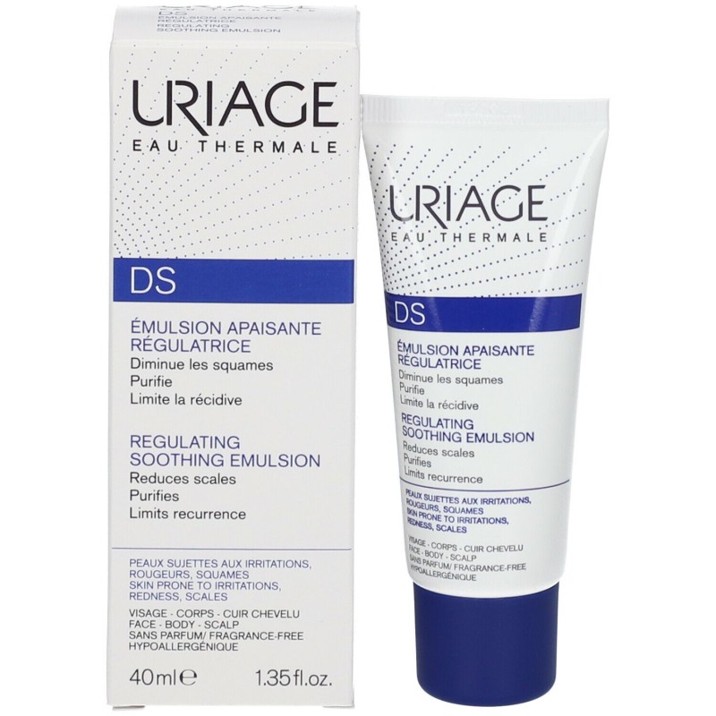 Dettaglio del packaging di Uriage Ds Emulsione per Irritazioni e Desquamazione 40ml Dettaglio del packaging di Uriage Ds Emulsione per Irritazioni e Desquamazione 40ml