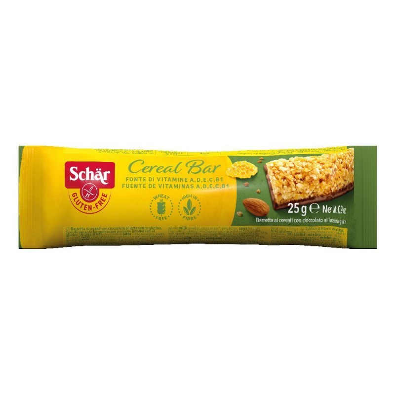 Scatola originale del prodotto Schar Cereal Bar Barretta Dietetica Ai Cereali Con Cioccolato Al Latte Senza Glutine 25g Scatola originale del prodotto Schar Cereal Bar Barretta Dietetica Ai Cereali Con Cioccolato Al Latte Senza Glutine 25g