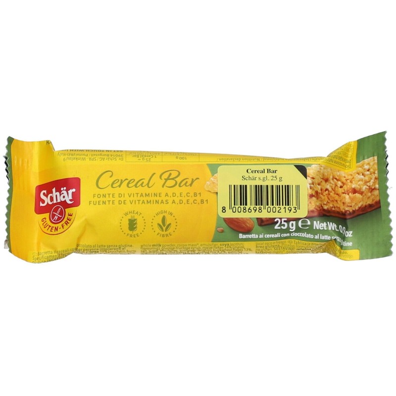 Packaging integro del prodotto Schar Cereal Bar Barretta Dietetica Ai Cereali Con Cioccolato Al Latte Senza Glutine 25g Packaging integro del prodotto Schar Cereal Bar Barretta Dietetica Ai Cereali Con Cioccolato Al Latte Senza Glutine 25g