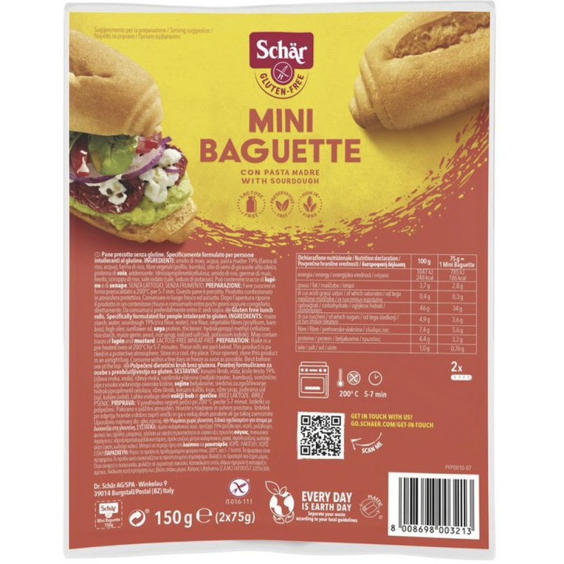 Dettaglio del packaging di Schar Duo Mini-Baguette Senza Glutine 150g (2x75g) Dettaglio del packaging di Schar Duo Mini-Baguette Senza Glutine 150g (2x75g)