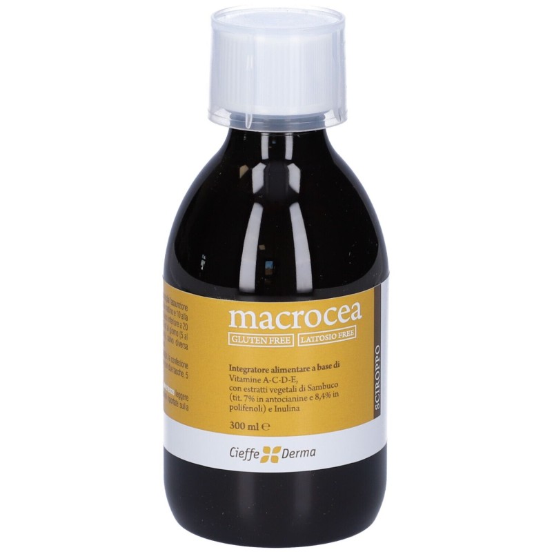 Dettaglio del packaging di Macrocea Sciroppo Integratore per Sistema Immunitario 300ml Dettaglio del packaging di Macrocea Sciroppo Integratore per Sistema Immunitario 300ml