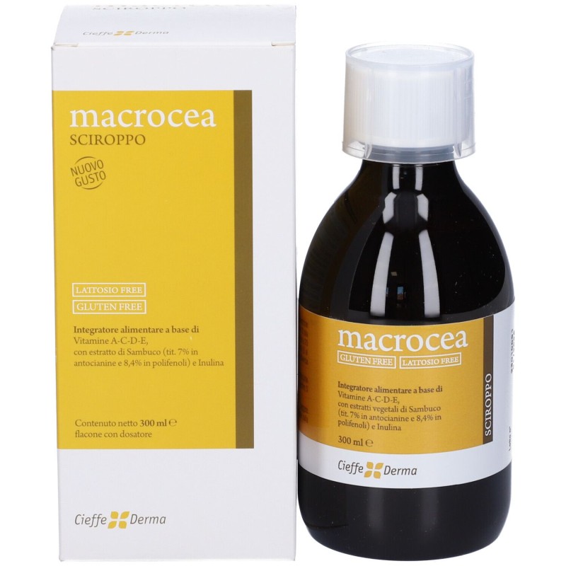 Primo piano di Macrocea Sciroppo Integratore per Sistema Immunitario 300ml Primo piano di Macrocea Sciroppo Integratore per Sistema Immunitario 300ml