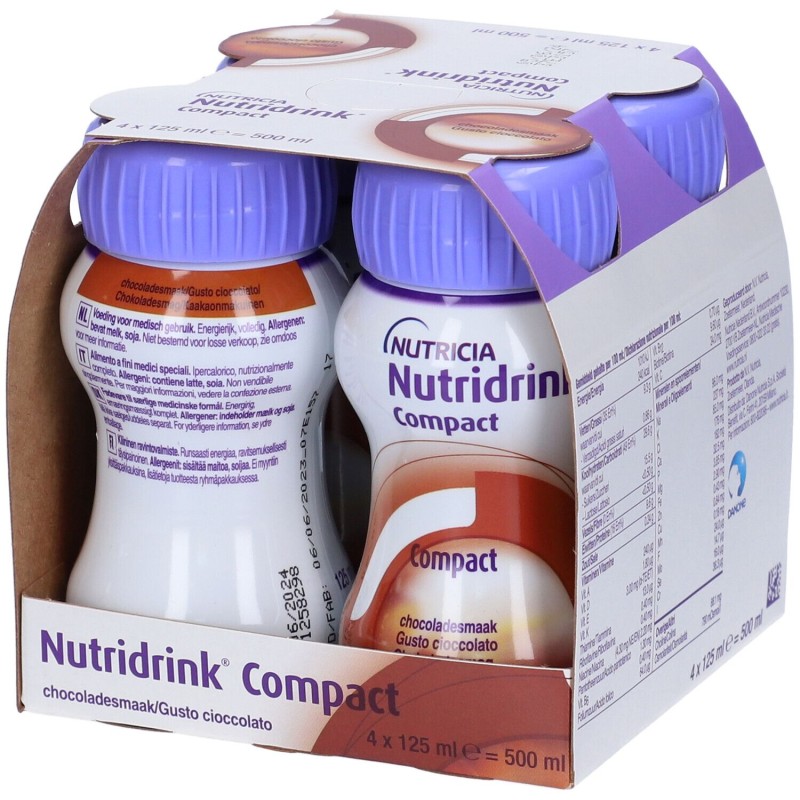 Confezione commerciale diNutricia Nutridrink Compact Cioccolato Integratore Energetico 4X125ml Confezione commerciale diNutricia Nutridrink Compact Cioccolato Integratore Energetico 4X125ml