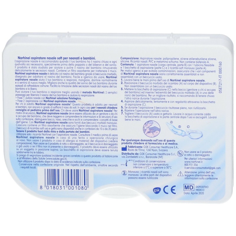Dettaglio del packaging di Narhinel Aspiratore Nasale Soft Neonati e Bambini Dettaglio del packaging di Narhinel Aspiratore Nasale Soft Neonati e Bambini