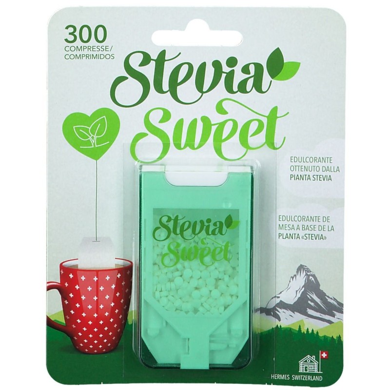 Scatola originale del prodotto Hermesetas Stevia Sweet Dolcificante Senza Calorie 300 Compresse