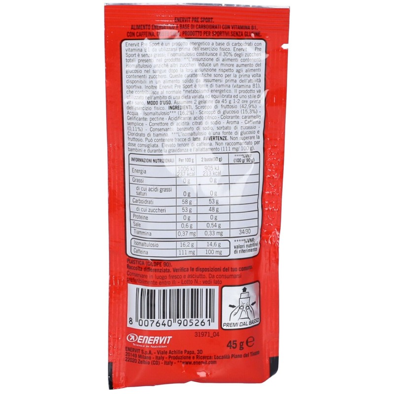 Foto esplicativa di Enervit Pre Sport Integratore Energetico Gusto Cola Busta 45 Gr Foto esplicativa di Enervit Pre Sport Integratore Energetico Gusto Cola Busta 45 Gr