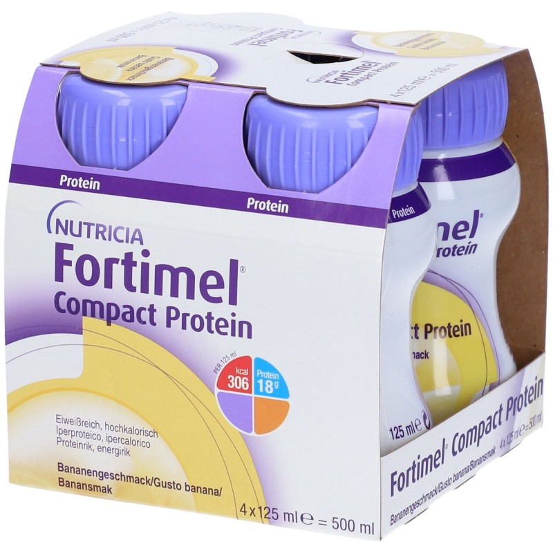 Confezione sigillata di Fortimel Compact Protein Banana Integratore Ricostituente 4 X 125ml Confezione sigillata di Fortimel Compact Protein Banana Integratore Ricostituente 4 X 125ml