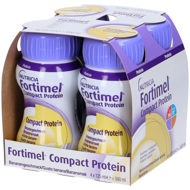 Pack ufficiale del prodotto Fortimel Compact Protein Banana Integratore Ricostituente 4 X 125ml Pack ufficiale del prodotto Fortimel Compact Protein Banana Integratore Ricostituente 4 X 125ml