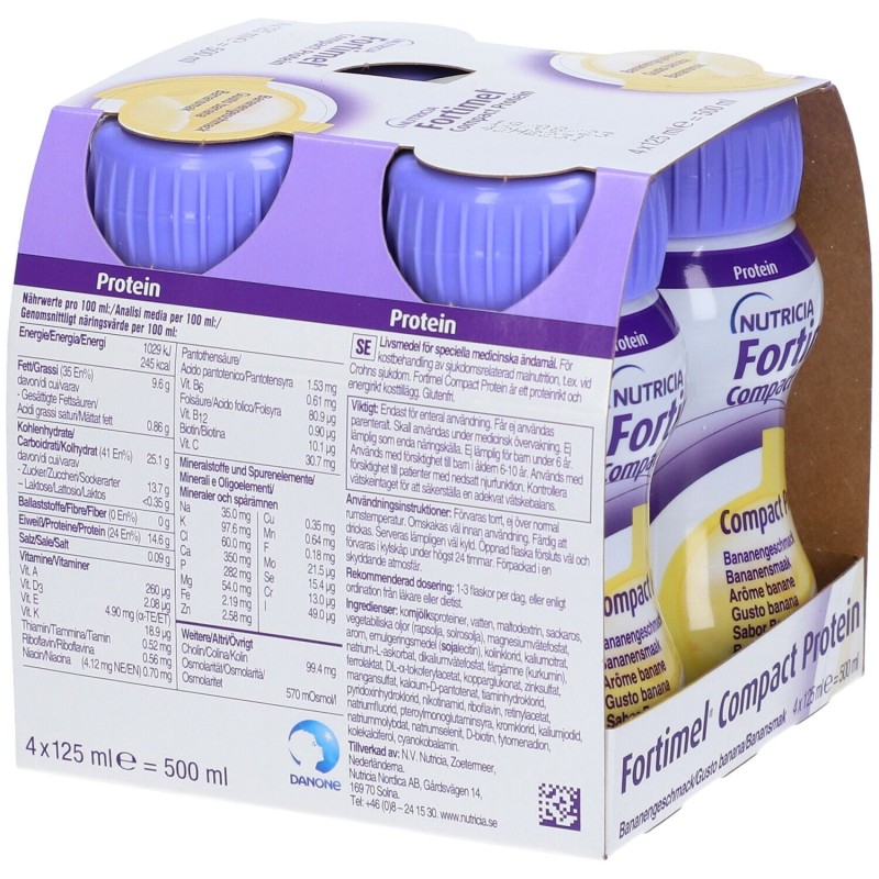 Aspetto del prodotto Fortimel Compact Protein Banana Integratore Ricostituente 4 X 125ml Aspetto del prodotto Fortimel Compact Protein Banana Integratore Ricostituente 4 X 125ml