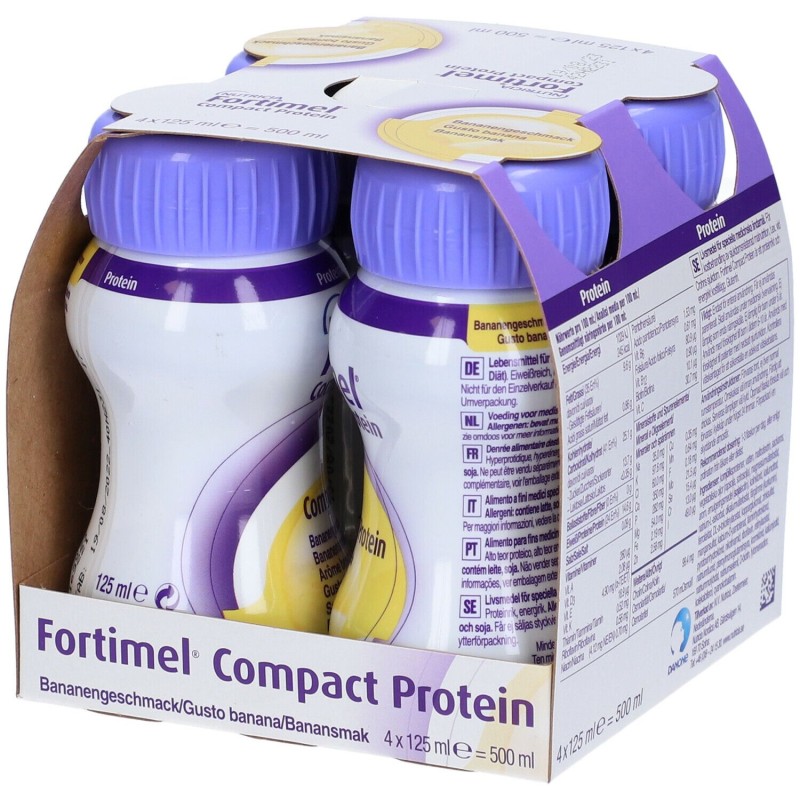 Scatola integra del prodotto Fortimel Compact Protein Banana Integratore Ricostituente 4 X 125ml Scatola integra del prodotto Fortimel Compact Protein Banana Integratore Ricostituente 4 X 125ml