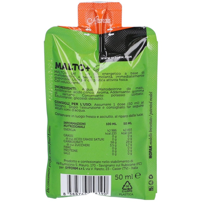 Scatola integra del prodotto Malto+ Gel Arancio per Energia 50ml