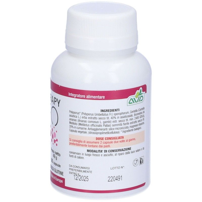 Dettaglio del packaging di AVD Micotherapy Linfo Integratore per Microcircolo 90 Capsule