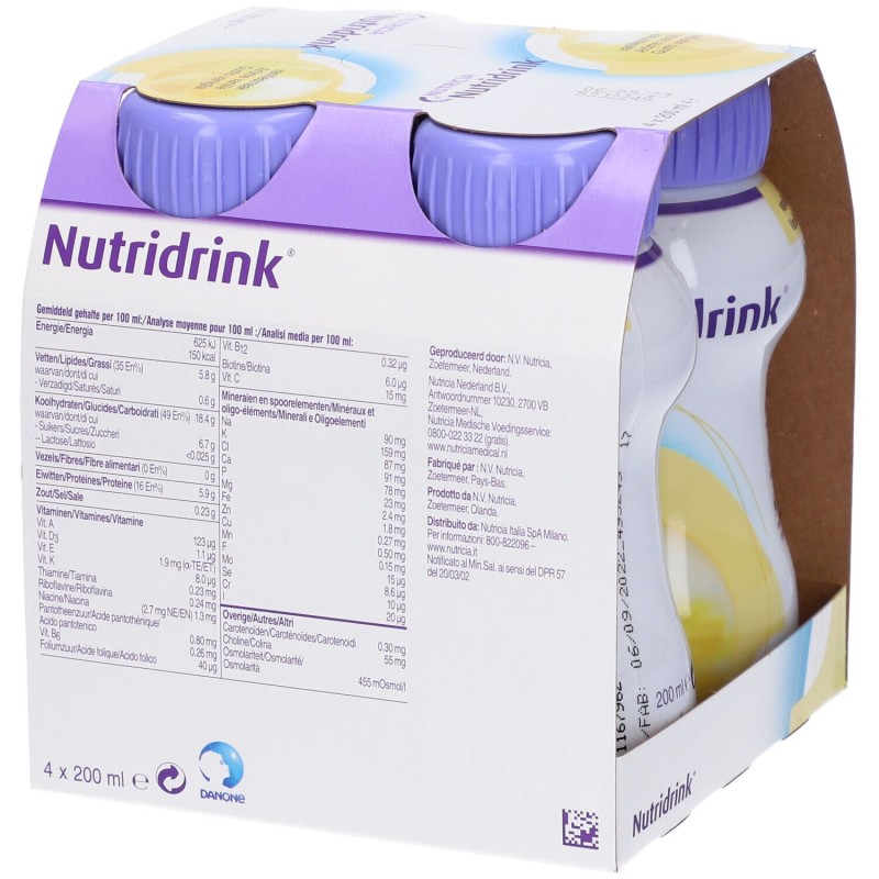 Packaging integro del prodotto Nutricia Nutridrink Vaniglia Supplemento Nutrizionale 4x200ml