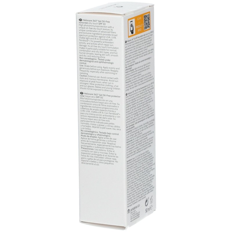 Scatola originale del prodotto Heliocare 360 Gel Oil Free Gel Solare SPF 50 50ml