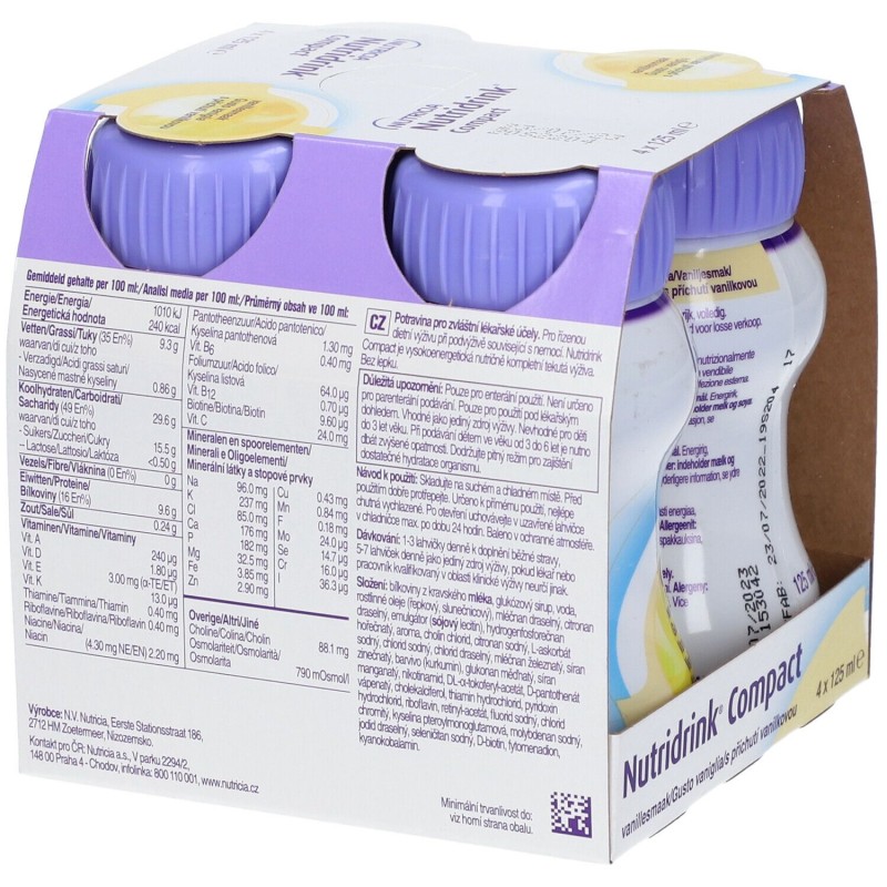 Scatola integra del prodotto Nutricia Nutridrink Compact Vaniglia Integratore Energetico 4X125ml Scatola integra del prodotto Nutricia Nutridrink Compact Vaniglia Integratore Energetico 4X125ml