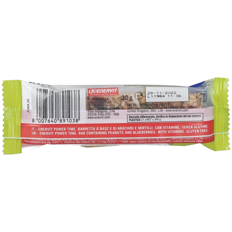 Packaging del prodotto Enervit Power Time Arachidi e Mirtilli Barretta Energetica 1 Pezzo 30g Packaging del prodotto Enervit Power Time Arachidi e Mirtilli Barretta Energetica 1 Pezzo 30g
