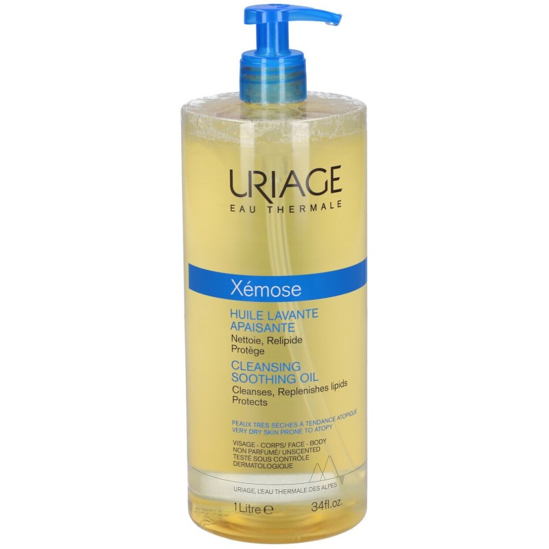Dettaglio del packaging di Uriage Xémose Olio Lavante Lenitivo Doccia e Bagno Pelle Secca 1L