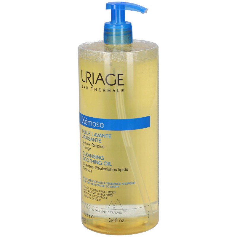 Primo piano di Uriage Xémose Olio Lavante Lenitivo Doccia e Bagno Pelle Secca 1L