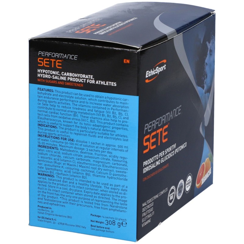 Packaging del prodotto Ethicsport Performance Sete Arancia per Reintegrazione Liquidi 14 Buste da 22g Packaging del prodotto Ethicsport Performance Sete Arancia per Reintegrazione Liquidi 14 Buste da 22g