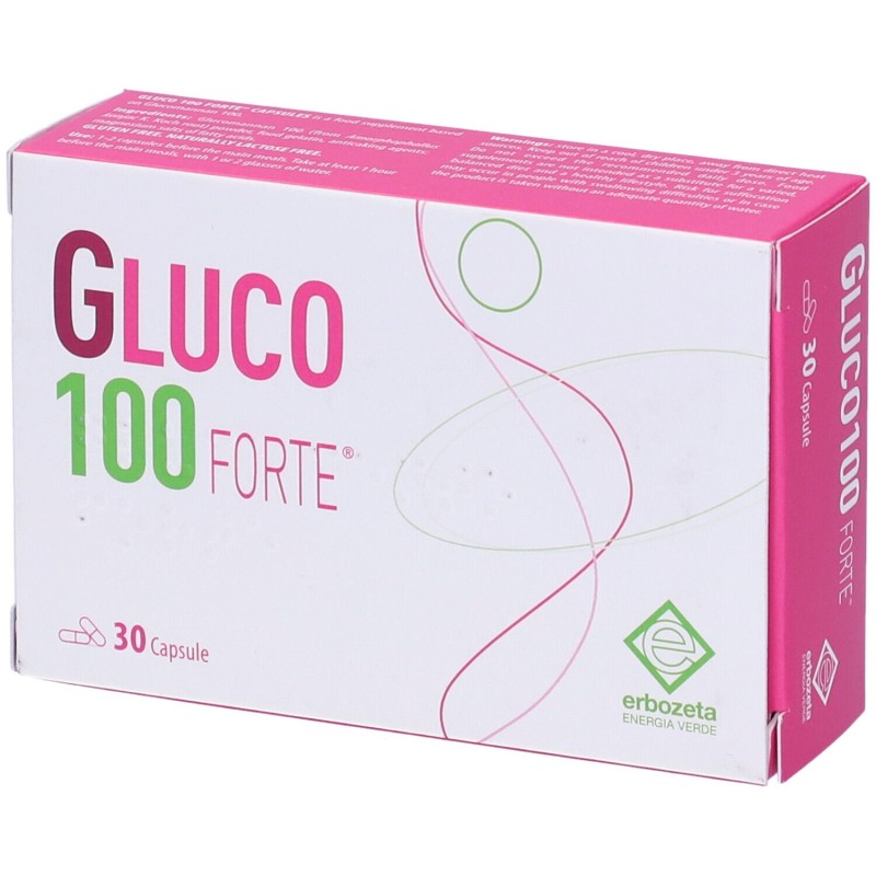 Foto illustrativa del packaging di Gluco 100 Forte Integratore per Controllo del Peso 30 Capsule Foto illustrativa del packaging di Gluco 100 Forte Integratore per Controllo del Peso 30 Capsule