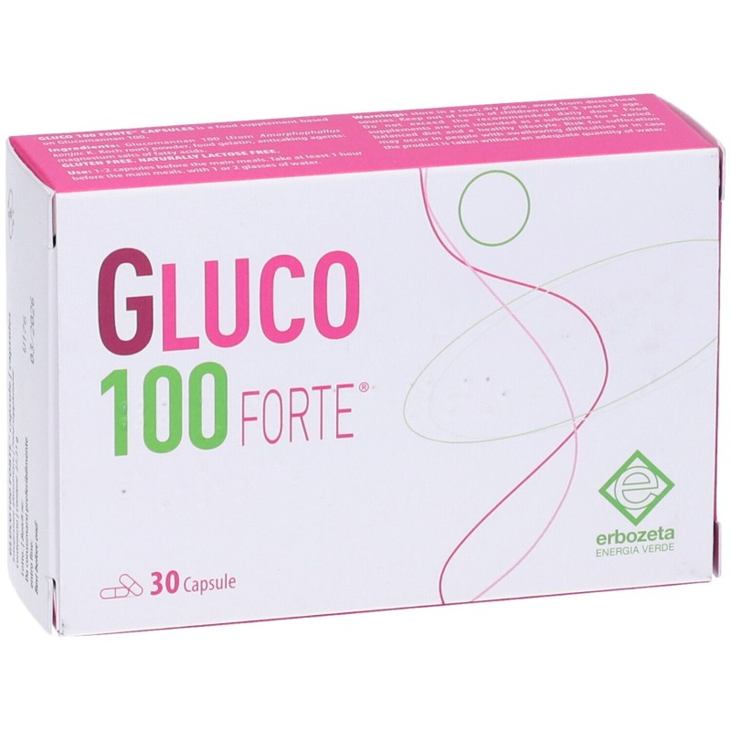 Presentazione grafica di Gluco 100 Forte Integratore per Controllo del Peso 30 Capsule Presentazione grafica di Gluco 100 Forte Integratore per Controllo del Peso 30 Capsule