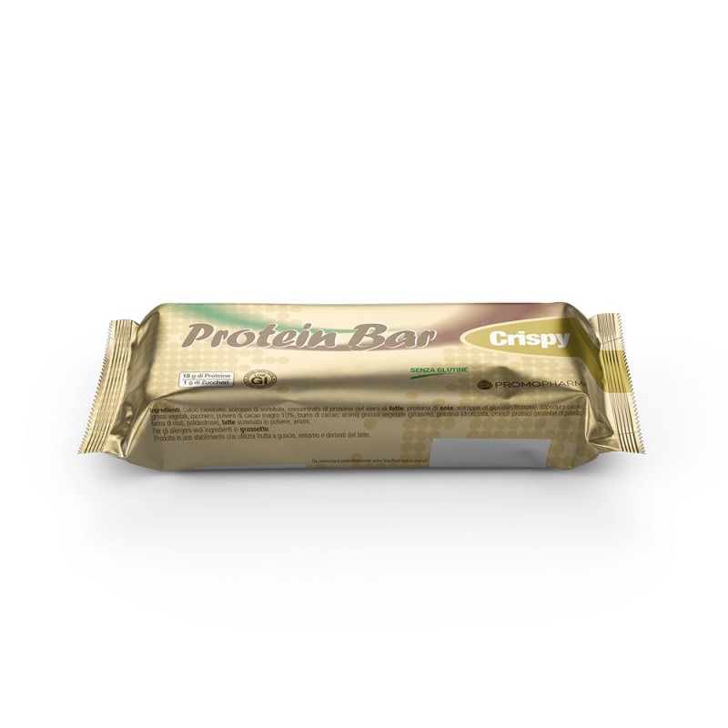 Confezione commerciale diProtein Bar Crispy per Snack Proteico 45 G Confezione commerciale diProtein Bar Crispy per Snack Proteico 45 G