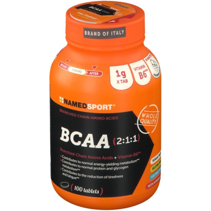 Foto illustrativa del packaging di Named Sport BCAA 211 100 Compresse Foto illustrativa del packaging di Named Sport BCAA 211 100 Compresse