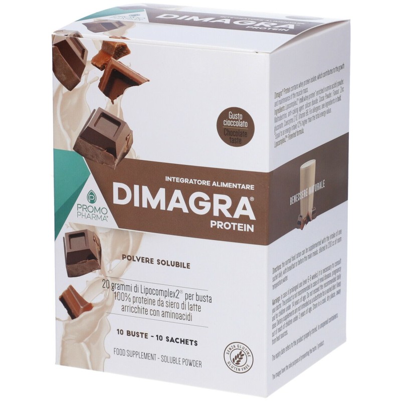 Scatola originale del prodotto Dimagra Protein Cioccolato per Massa Muscolare 10 Buste da 22g Scatola originale del prodotto Dimagra Protein Cioccolato per Massa Muscolare 10 Buste da 22g
